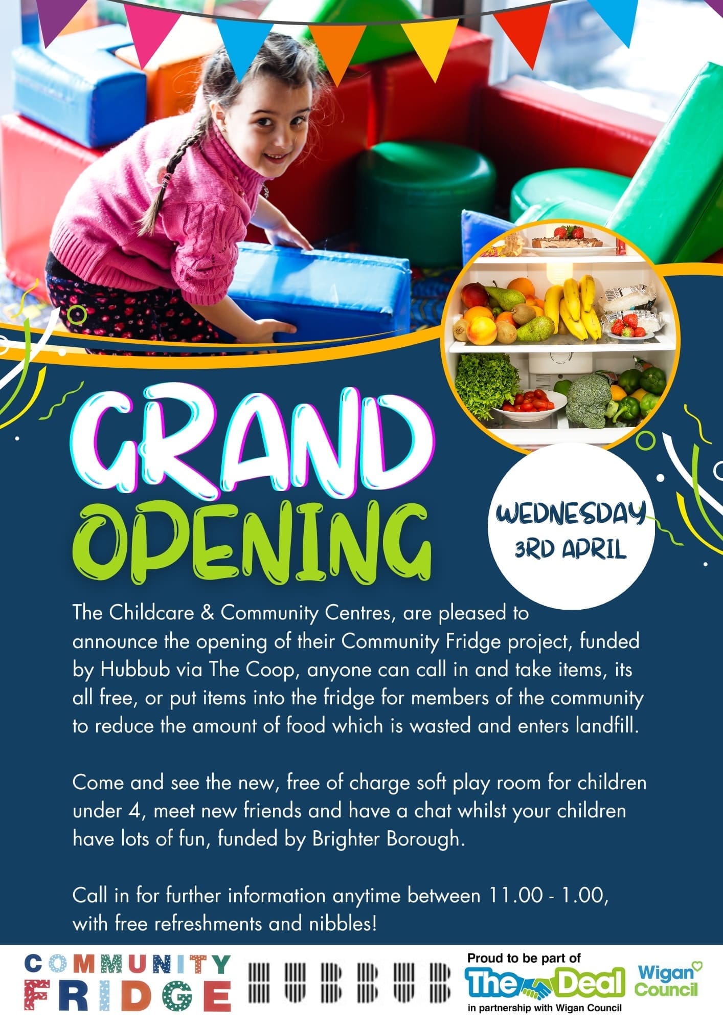 xr:d:DAF_Y0Btlf0:21,j:1328983540055772954,t:24031413 Poster for the grand opening of the Community Fridge Project and soft play room