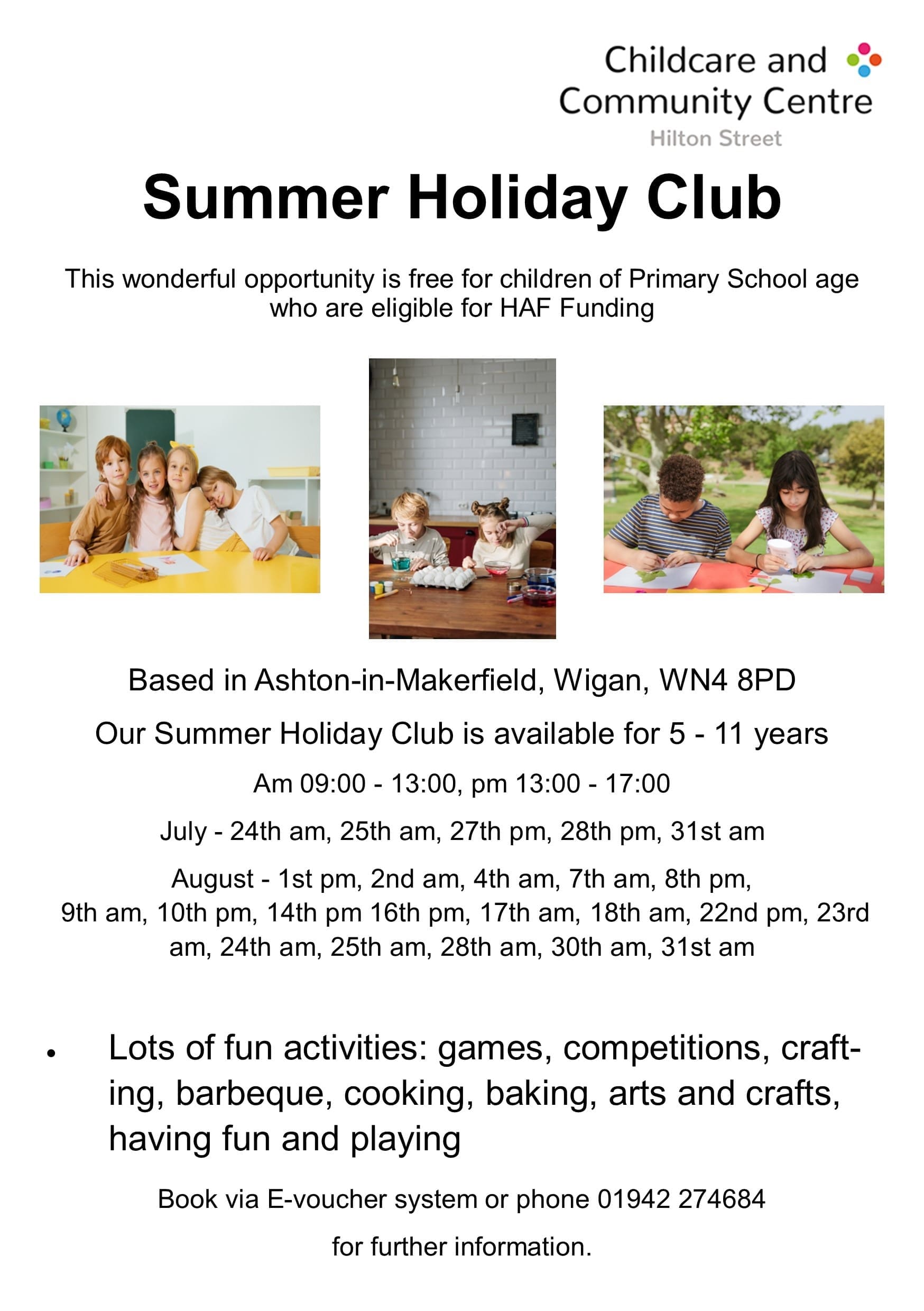 Poster for the summer holiday club for HAF funded places