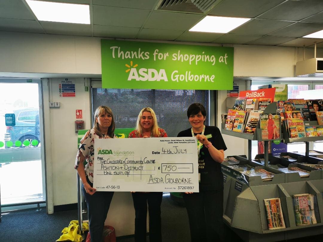 ASDA Golborne Community Champion Cheryl Gillon was very happy to give £750 to Childcare and Community’s Centre holiday club children
