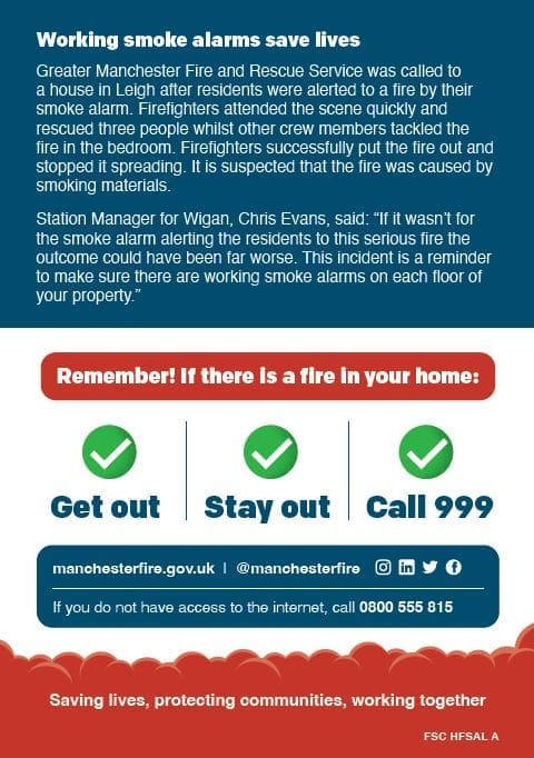 Poster for a free home fire safety assessment from Greater Manchester Fire and Rescue Service